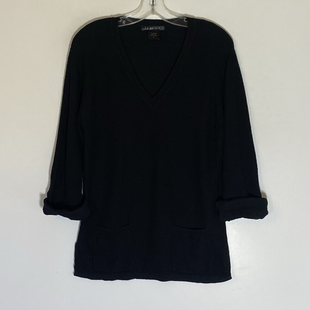 United States Sweaters Sweater Womens Small Black 3/4 Sleeve V Neck Pockets Nice